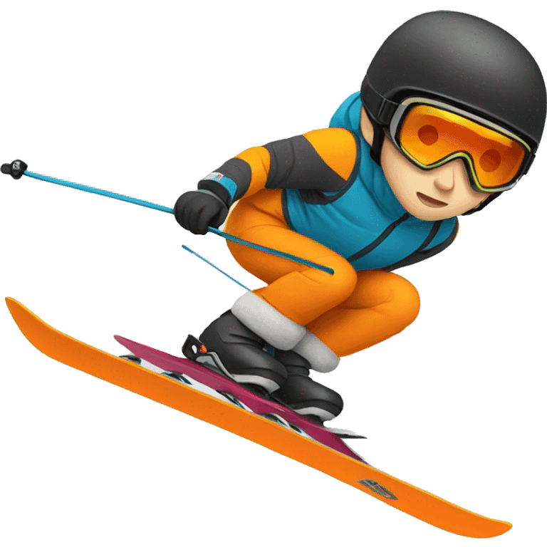 black haired boy downhill Skier with orange helmet emoji