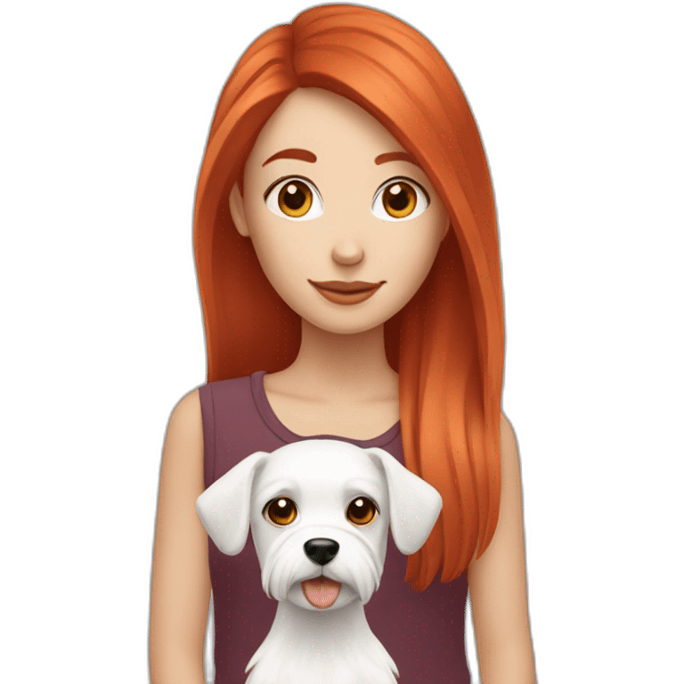 Red-haired girl with Maltese dog emoji