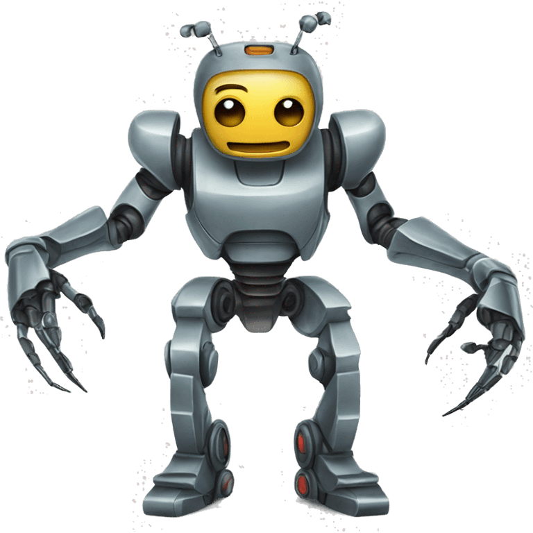 A robot fighting a bug emoji