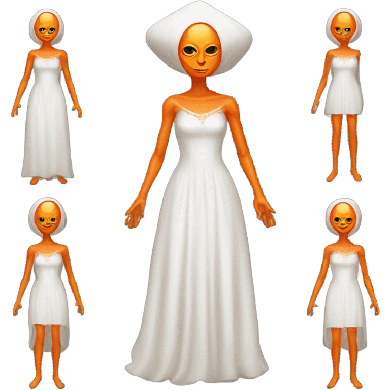 a orange alien woman full body in white Romanov dress emoji