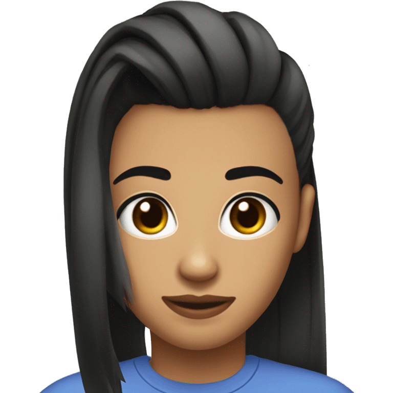 a forward-styled haircut with shaved sides black hair straight, thick black eyebrows, an average nose, and black eyes. teenager 15 years old emoji