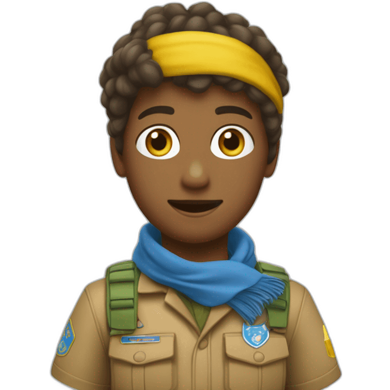 Un scout unitaire de France qui a les cheveux marrons la peau blanche et un foulard mixé jaune et bleu  emoji