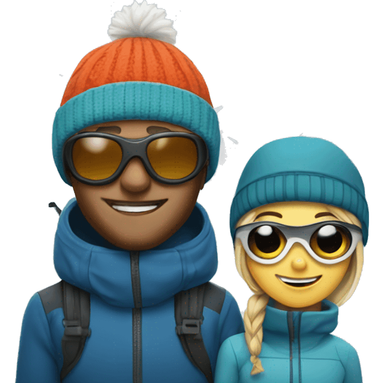 Ski bum Couple with ski goggles and beanie  emoji