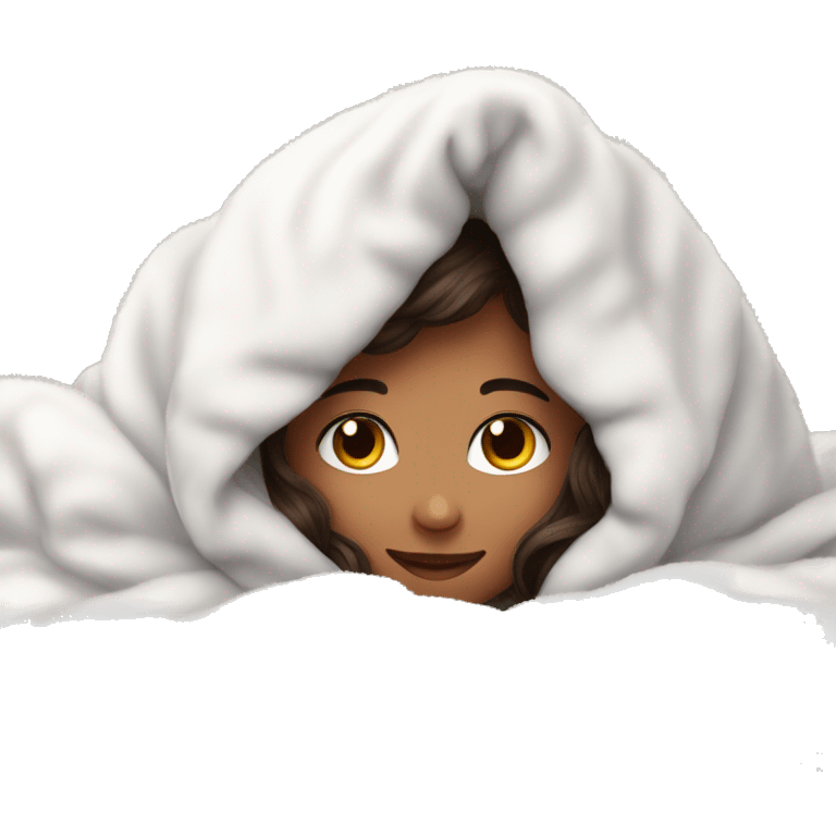 cute brunette teen cuddled in a fluffy white blanket emoji