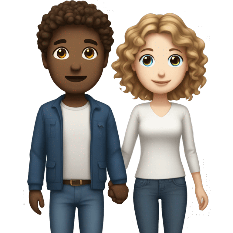 white male with brown curly hair and brown eyes holding hands with a white female with dark brown hair and blue eyes  emoji