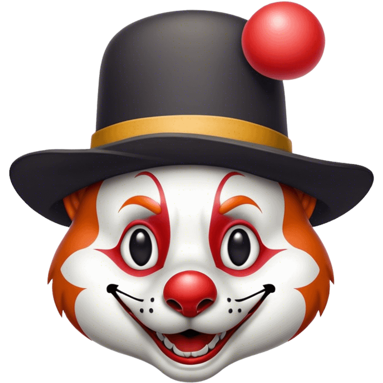 Renard fou zèbré noir et blanc avec un chapeau de clown sur la tête emoji