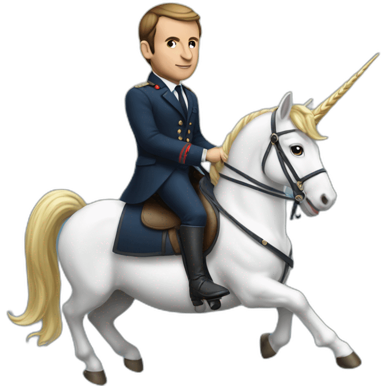 Macron sur une licorne emoji