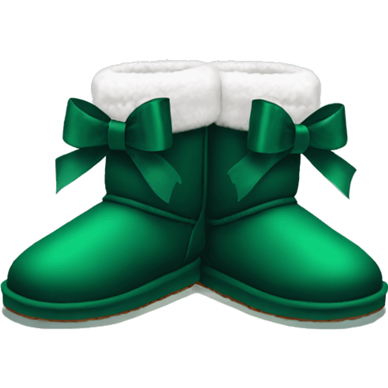 Dark green Ugg fur boots with dark green ribbon bows and silver buckle emoji