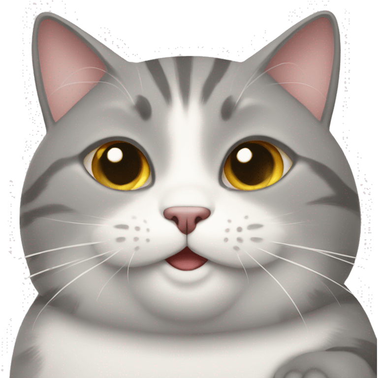 gray fat cat, white belly, smile, waves his hand emoji