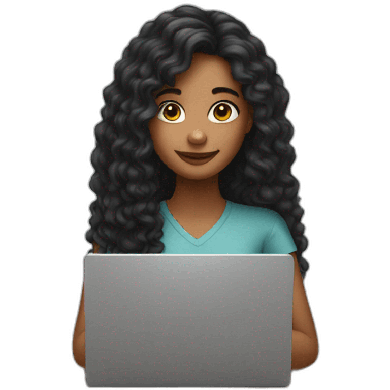 girl with long curly dark hair with a laptop in her hands emoji