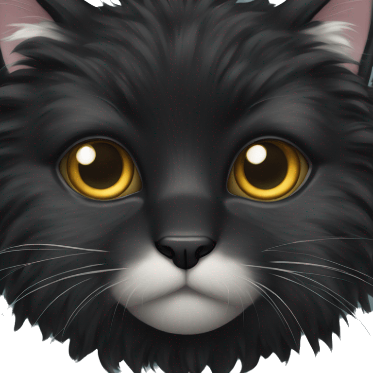 black fluffy cat with white spots emoji