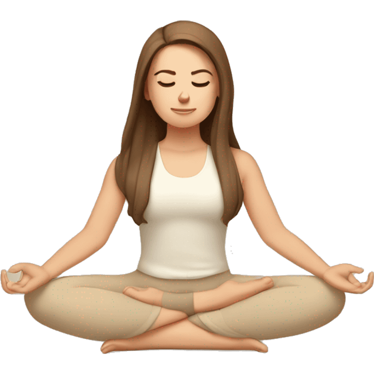 White Girl with brown hair doing padmasana in beige tones  emoji