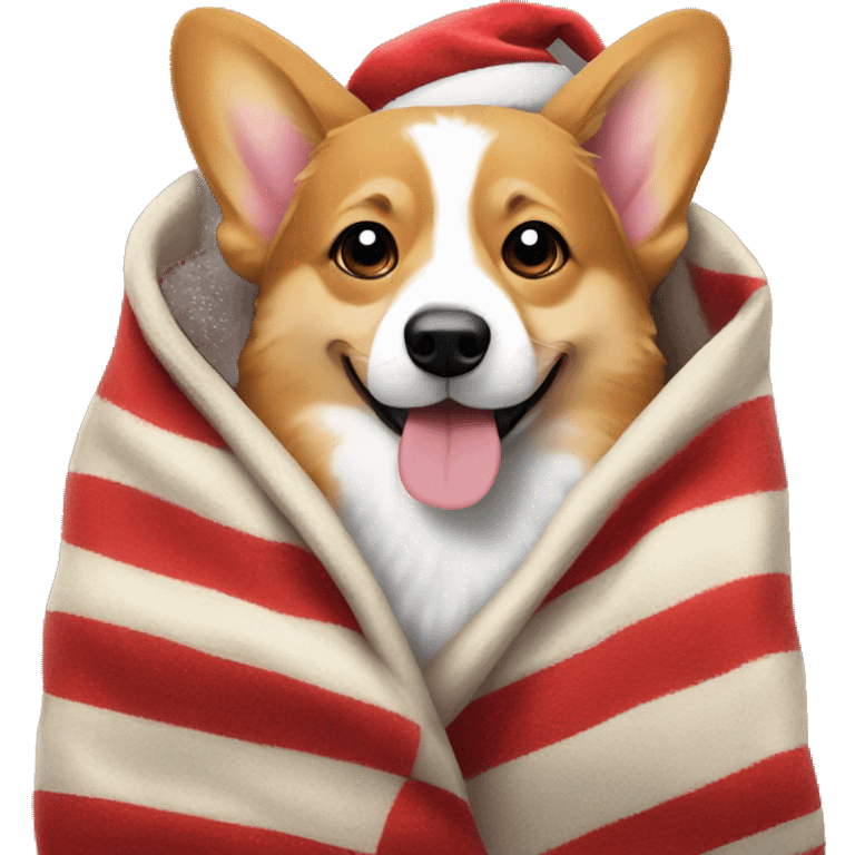 Corgi wrapped in Christmas blanket emoji