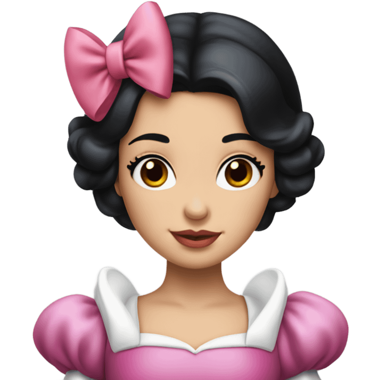 princess Snow White, black color hair, with a big pink bow on head emoji