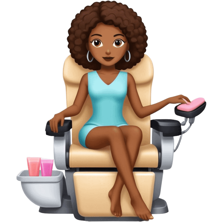 African American woman sitting in pedicure chair emoji