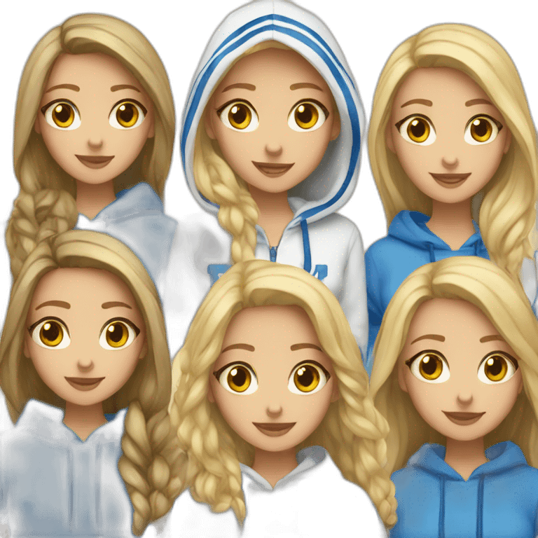 group of Israeli blonde girls in blue and white hoodie emoji