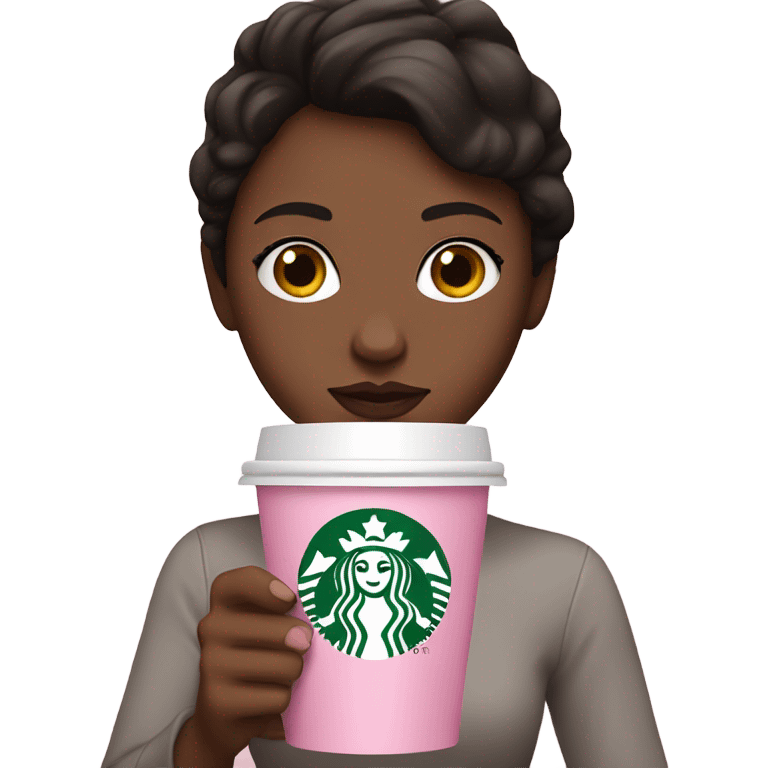 Dark hair white girl holding pink Starbucks cup emoji