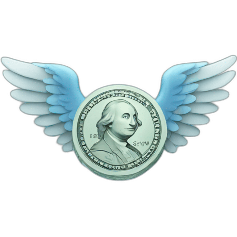 money with wings, blue colored emoji