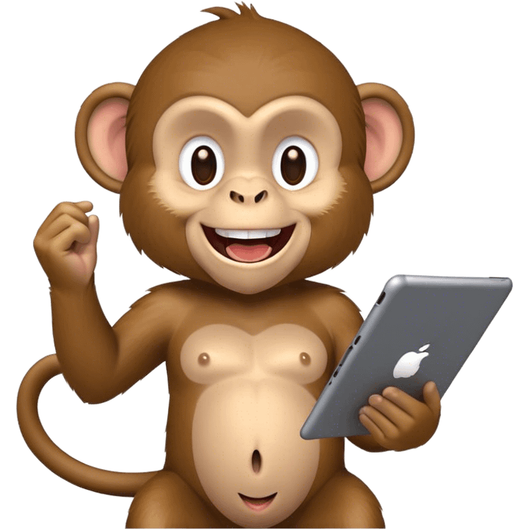 monkey playing with ipad laughing emoji