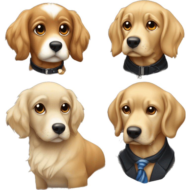 menino moreno olhos castanhos cabelos curto cor de cabelo preto com 2 cachorros goldens um papagaio e um peixe emoji