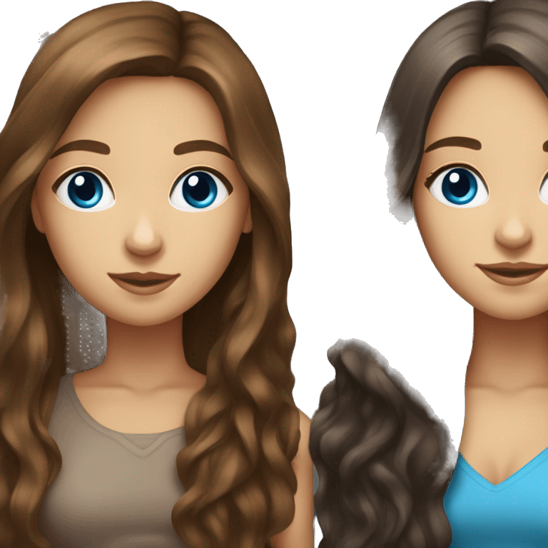 Two long hair brunette girls one with blue eyes one with brown eyes emoji