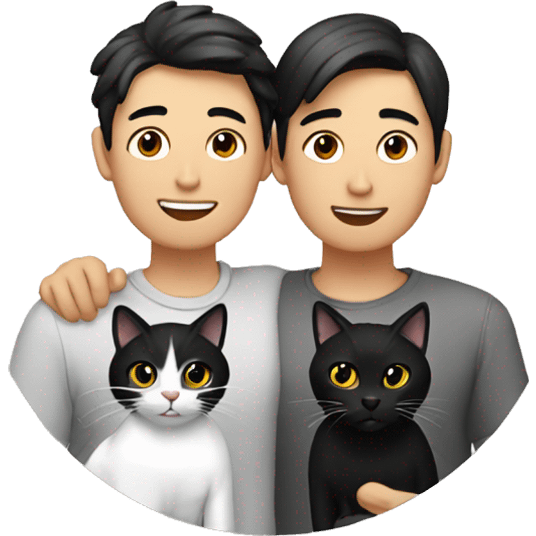 Asian gay couple with black cat emoji