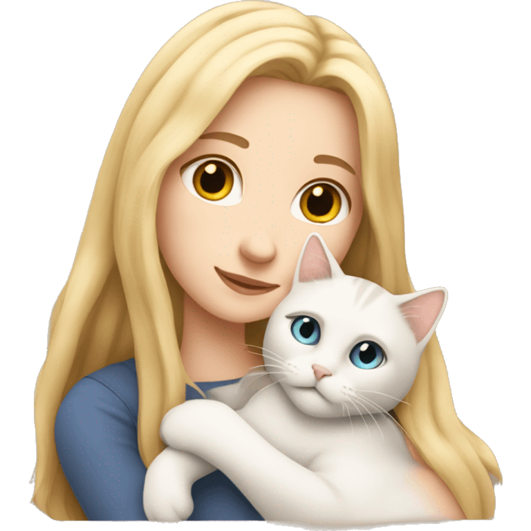 White girl with long blonde hair cuddling a european cat emoji