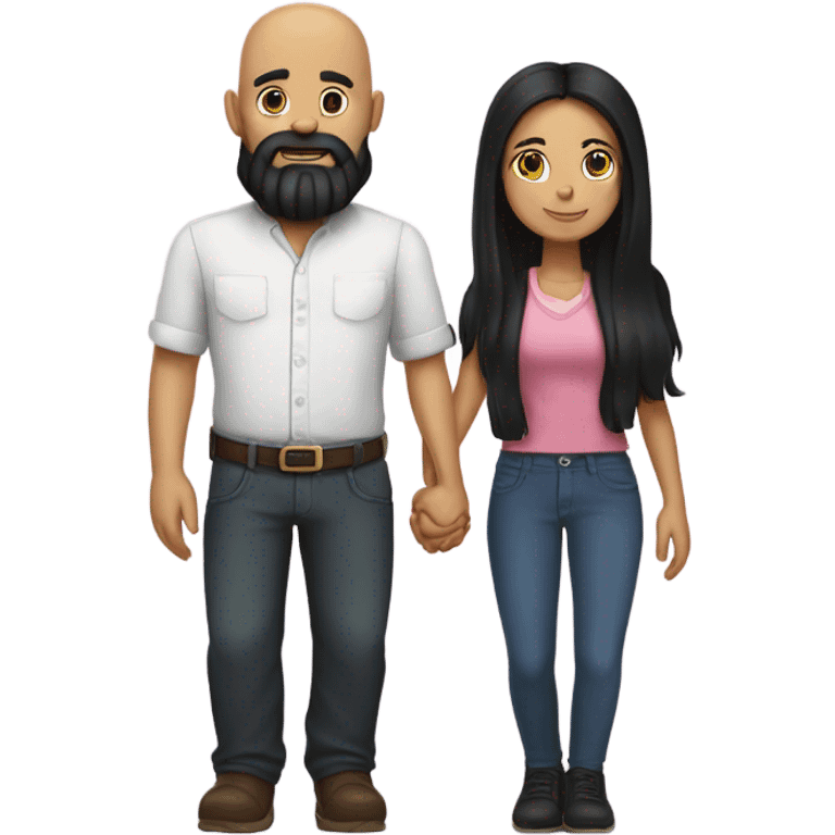 Bald man with black beard and girl long black hair holding hands emoji