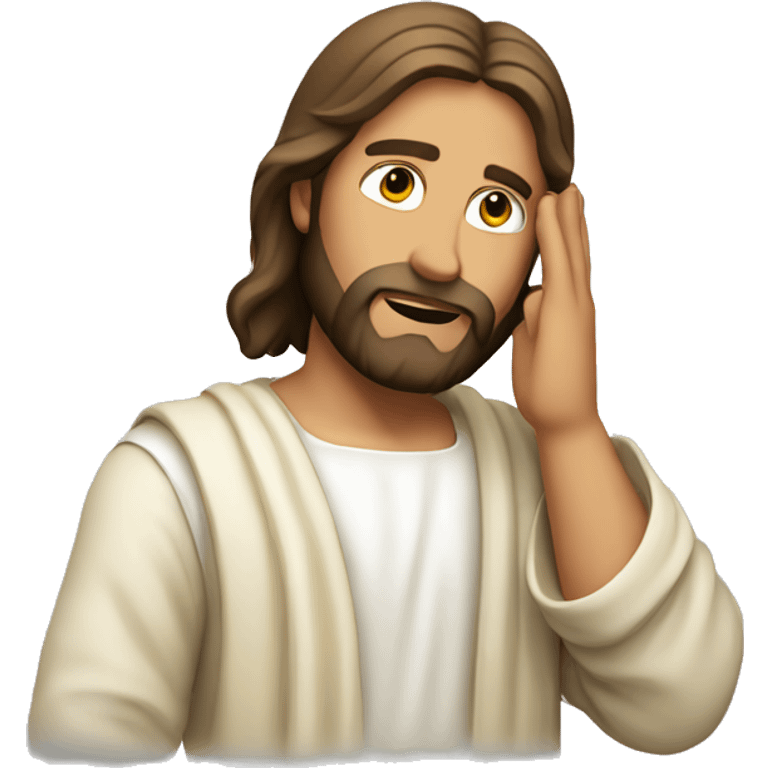 jesus listening with hand over ear emoji