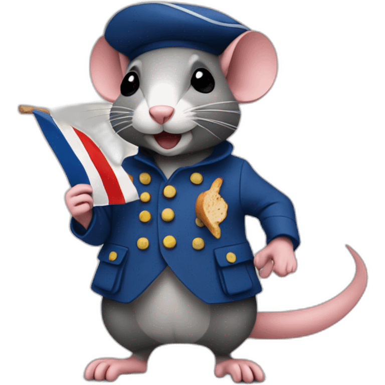 a French rat with a beret and a baguette who makes a revolution with a French flag emoji