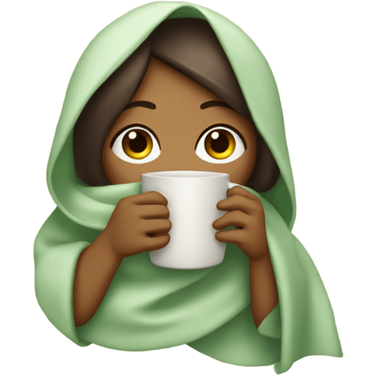 girl inside a blanket sipping coffee eyes with cucumber emoji