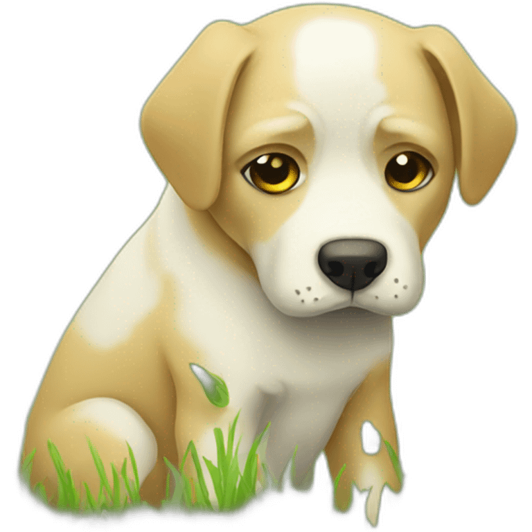 sad dog eating grass emoji