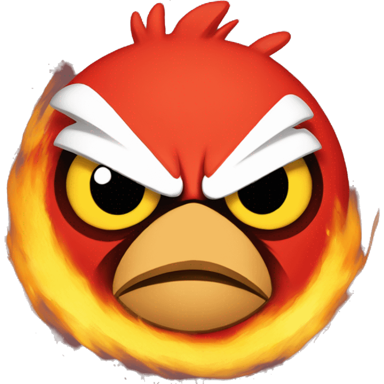 angry bird red but orange-yellow and on fire emoji