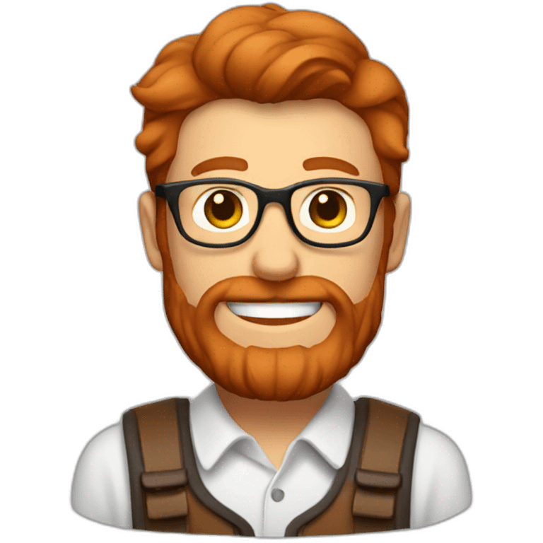 Red smooth haired man with beard and glasses making a saddle emoji