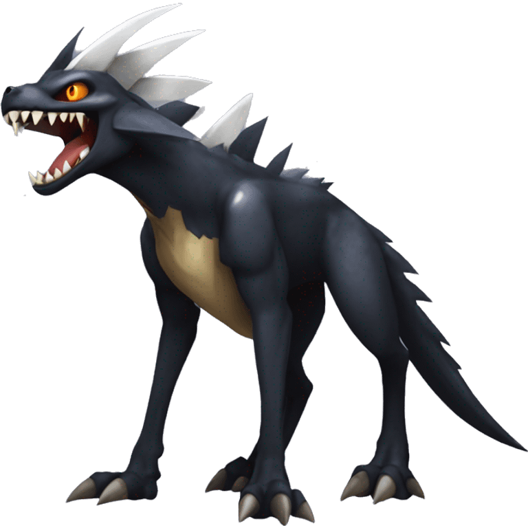 Black Cool Edgy Nargacuga-Garchomp-Houndoom-Sergal Fakémon with Edgy markings,  full body emoji