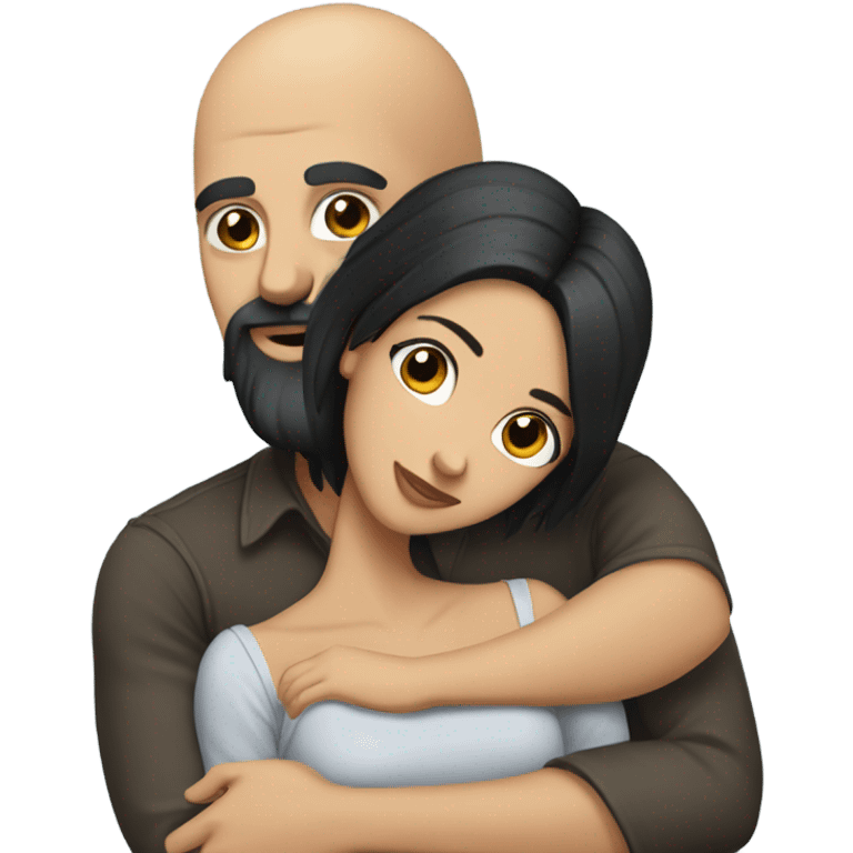 Bald man with black beard and girl long black hair hugs emoji