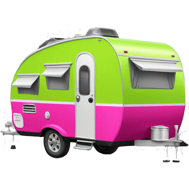 Realistic lime green and hot pink camping travel trailer isolated.  emoji