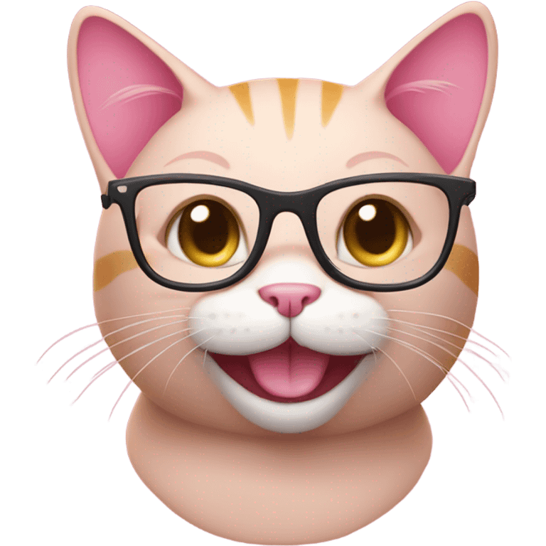 Pink cat wearing glasses smiling emoji