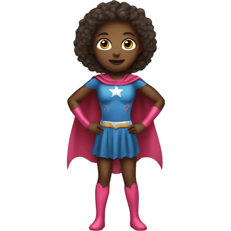 A full body emoji of a child girl on a superhero costume emoji