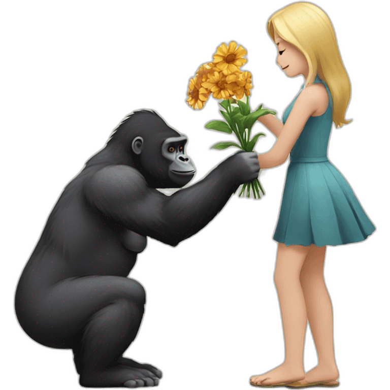 Gorilla giving flowers to a blonde girl emoji