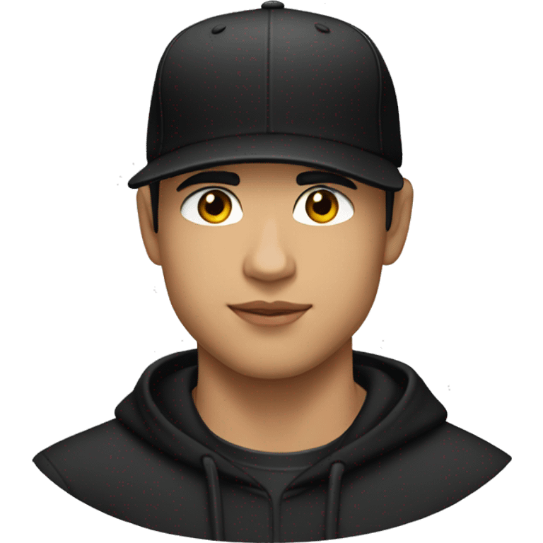 Lautner is wearing a black hoodie and has a black baseball cap with a visor back emoji