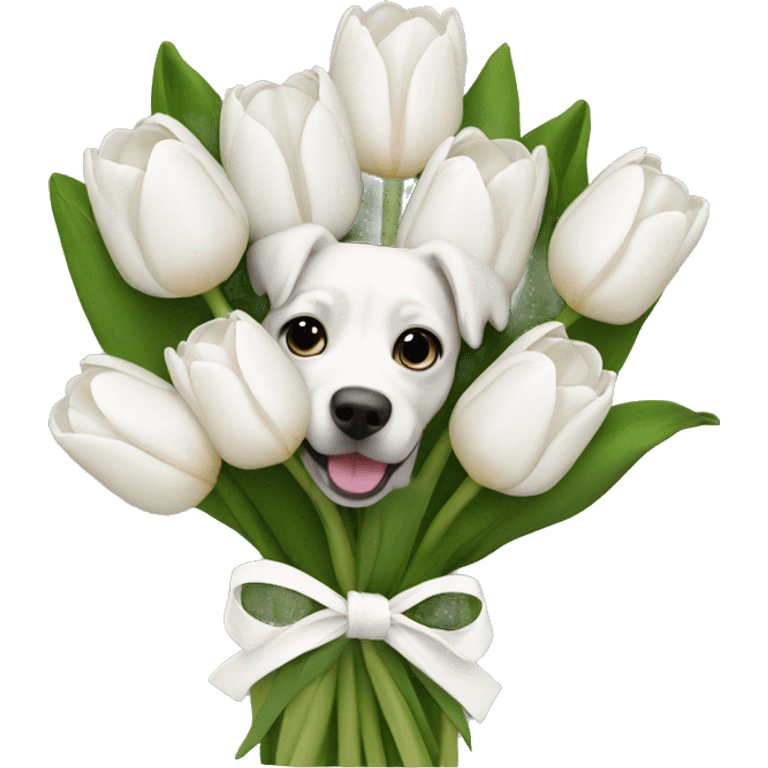 white tulip bouquet with dog emoji