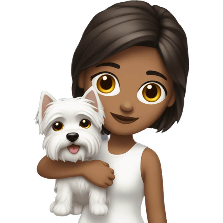 Brunette girl with westie emoji