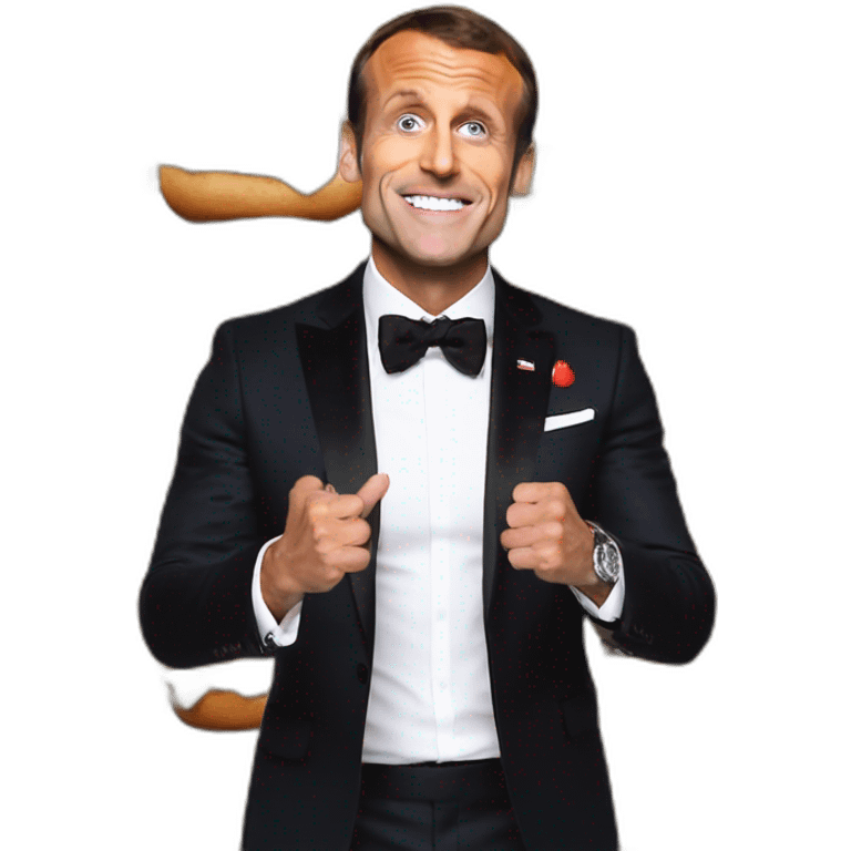 Emmanuel Macron avec the Rock mangeant des burgers emoji