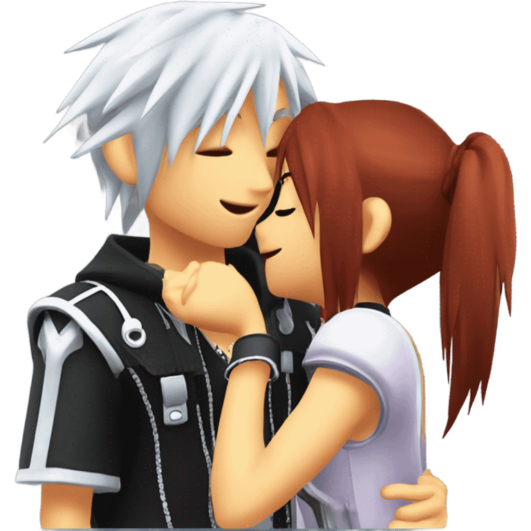 riku and kairi from kingdom hearts kissing in front of sora from kingdom hearts emoji