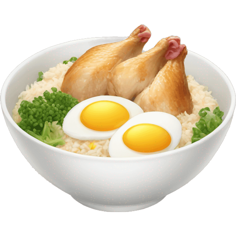 chicken rice bowl with two eggs emoji