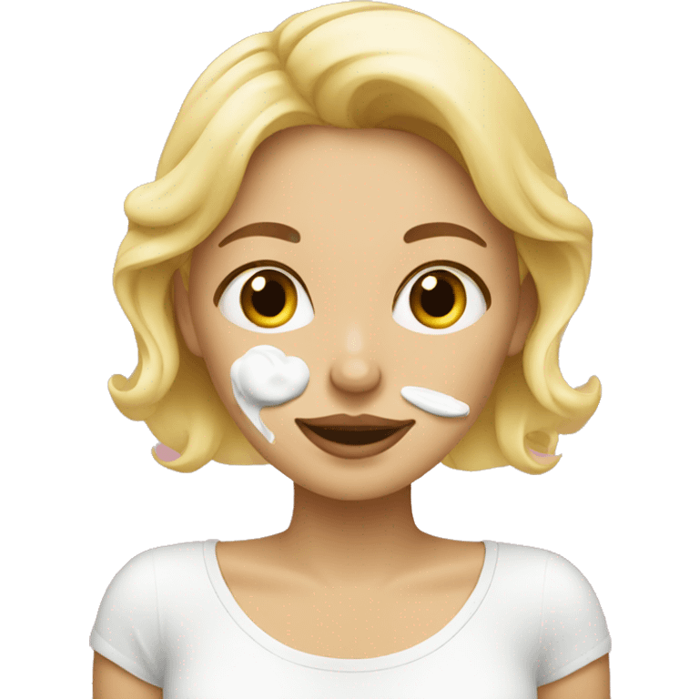 blonde girl applying cream on her face emoji