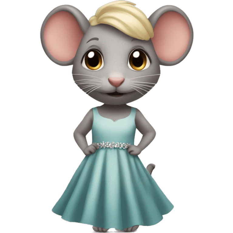 Rat with blond hair and eyelashes and a dress emoji