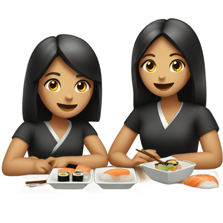 two girls eating sushi  emoji