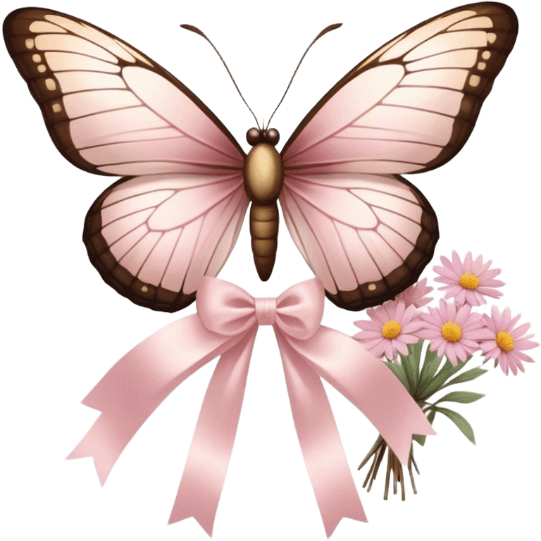 A delicate glass-winged butterfly hovering above a bundle of dried flowers tied with a soft satin bow.
 emoji